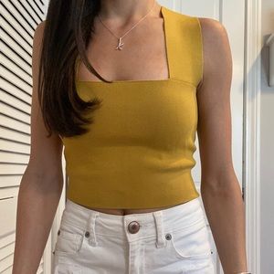 mustard yellow chic square neck crop top